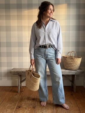 Stafford Light Blue and White Striped‎ Button-Down Shirt